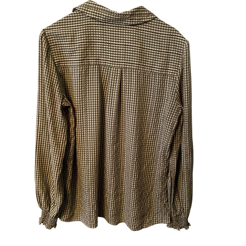 MAX STUDIO Womens Green Gingham Button Down Shirt Long Sleeve Ruffle Cuff Size M - Picture 5 of 8